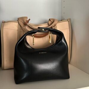 Black Leather Top-Handle Women's Bag